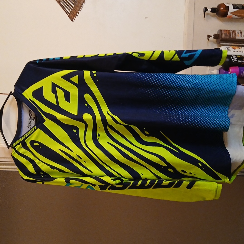 Answer,LG Men's Motorcycle Riding Shirt- Neon Yellow and Navy.‎ Sz.L